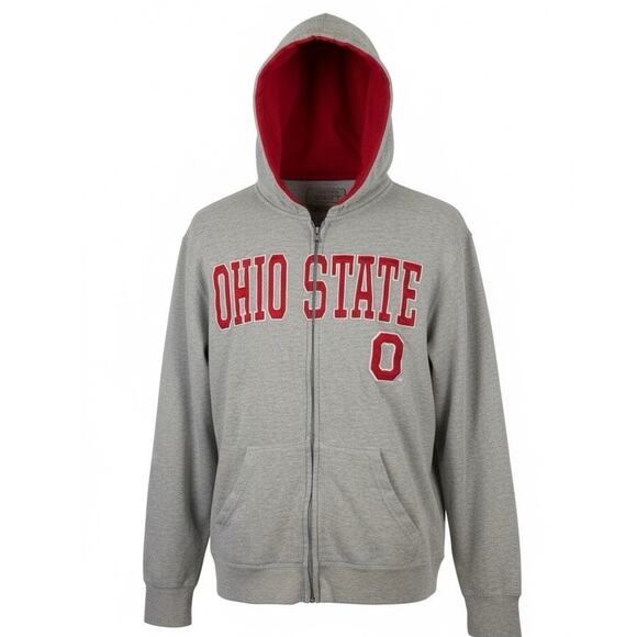 🌰 Ohio State OSU Zip Up Hoodie Red Gray M Buckeyes Varsity - Picture 1 of 12